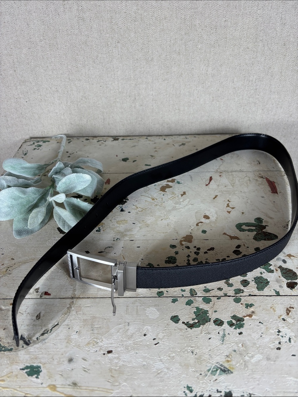 Calvin Klein > Black Genuine Leather Dress Belt with Silver Buckle 32